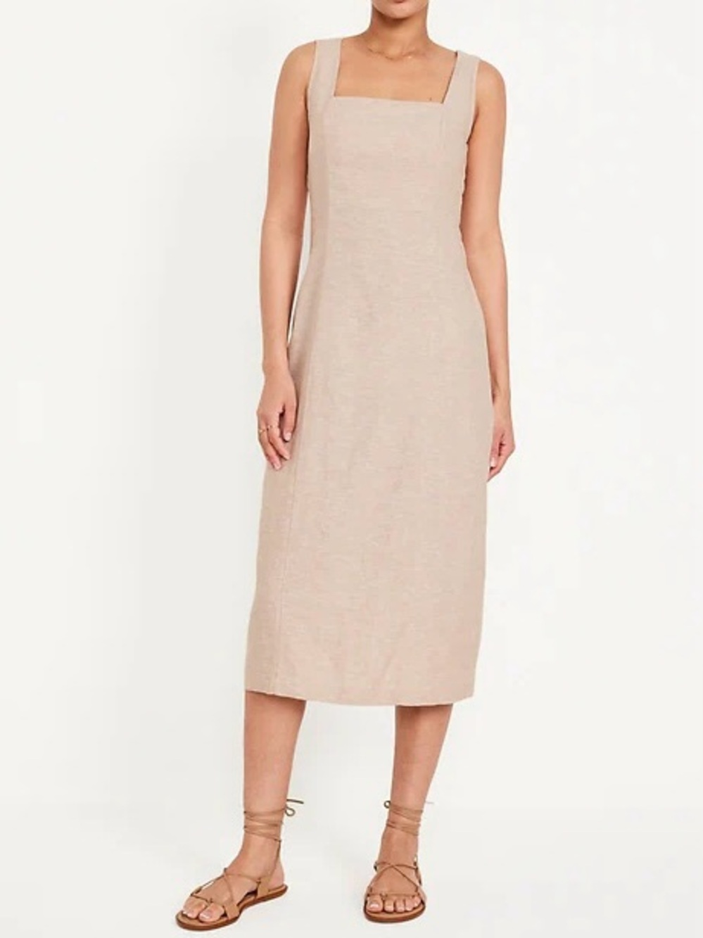 Old Navy Linen-Blend Square-Neck Midi Dress